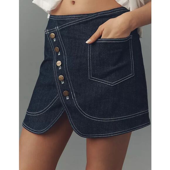 Pilcro Dresses & Skirts - Pilcro Anthropologie NWT Dark Wash Denim Button Front Mini Skirt M